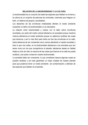 RELACIÓN DE LA BIODIVERSIDAD Y LA CULTURA
