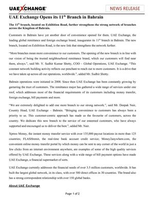 UAE Exchange Opens Its 11th Branch In Bahrain