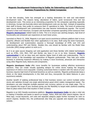 Magento Development Outsourcing to India An Interesting Business Propositions for Companies