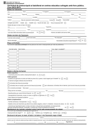 Model Preinscripció Batxillerat