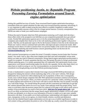 Website positioning Austin, tx: Reputable Program Presenting Earning Formulation around Search engine optimization