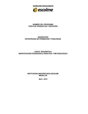 Carta Descriptiva Estrategias de Promoción y Publicidad