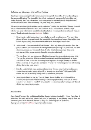 Definition and Advantages of Street Wear Clothing