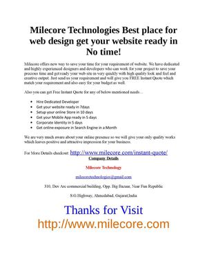 Milecore Technologies Best place for web design get your website ready in No time!