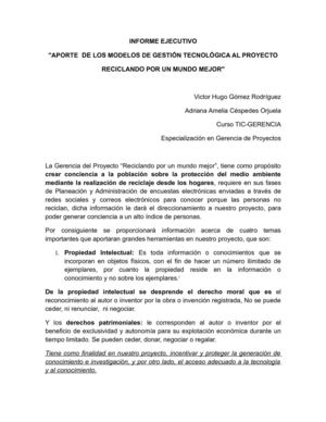 Informe ejecutivo modelos de gestion tecnologica