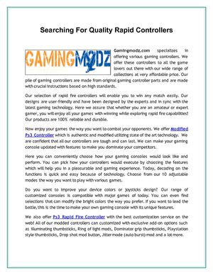 Searching For Quality Rapid Controllers