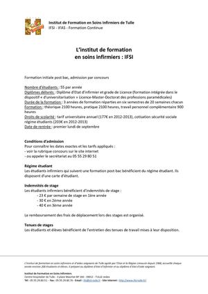 Informations générales - Institut de formation en soins infirmiers IFSI Tulle 