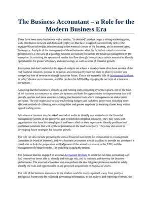The Business Accountant – a Role for the Modern Business Era