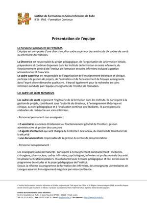 Institut IFSA, IFSI de Tulle - présentation de l'équipe 