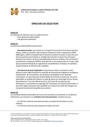 Epreuve de sélection droit commun de l'institut de formation en soins infirmiers de Tulle IFSI 