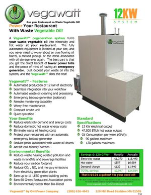 Power Your Restaurant With Waste Vegetable Oil: Vegawatt Cogeneration System  