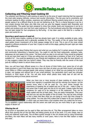 Collecting and Filtering Used Cooking Oil  