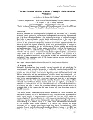 Transesterification Reaction Kinetics of Jatropha Oil for Biodiesel Production  