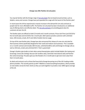  Orange now offer Panther sim only plans