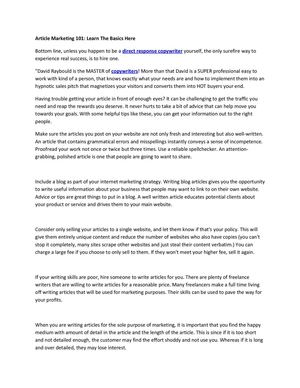 Article Marketing 101 Learn The Basics Here