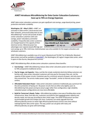 AiNET Introduces MicroMetering For Data Center Colocation Customers: Save Up To 70% On Energy Expenses