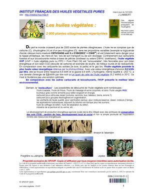 Les huiles végétales:  2 000 plantes oléagineuses répertoriées  