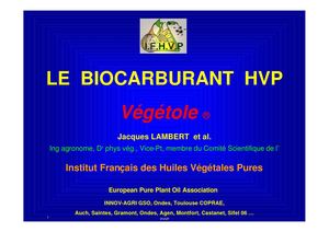 Le Biocarburant HVP Végétole  