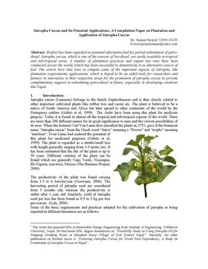 Jatropha Curcas and Its Potential Applications  