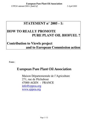 How to Really Promote Pure Plant Oil Biofuel  
