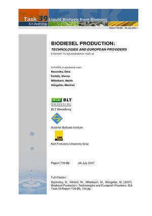Biodiesel Production:  Technologies and European Providers  