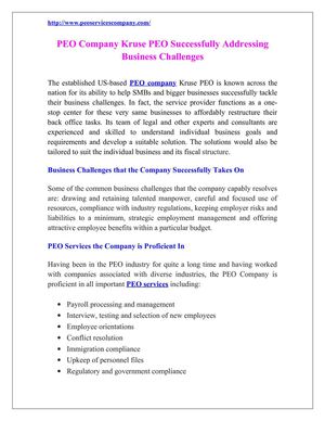PEO Company Kruse PEO Successfully Addressing Business Challenges