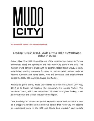 Leading Turkish Brand, Mudo City to Make its Worldwide Debut in Dubai