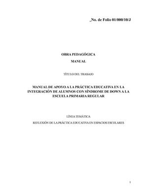 Manual de apoyo a la práctica educativa en la integración de alumnos con síndrome de down a la escuela primaria regular
