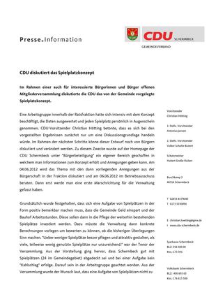 PM Spielplatzkonzept CDU Schermbeck