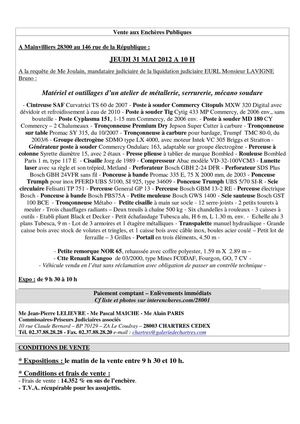 MATERIEL ET OUTILLAGE D\'UN ATELIER DE METALLERIE, SERRURERIE, MECANO SOUDURE 31-05-2012 