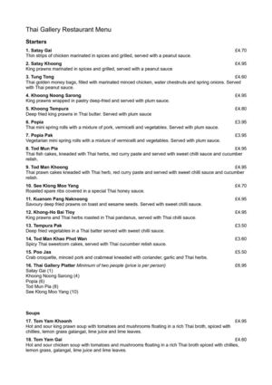 Thai menu