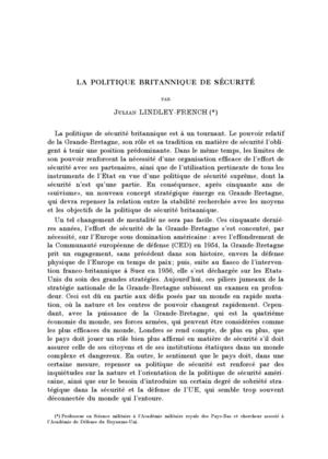 LA POLITIQUE BRITANIQUE DE SECURITE