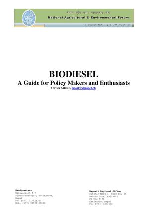 Biodiesel: A Guide for Policy Makers and Enthusiasts - Nepal  
