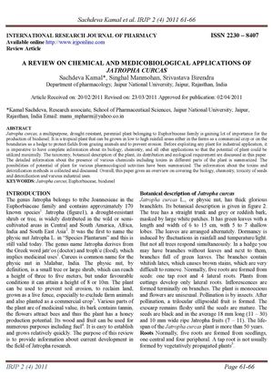 A Review on Chemical and Medicobiological Applications of Jatropha Curcas  
