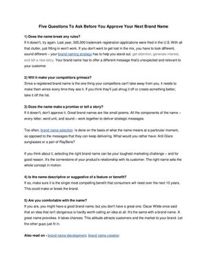 Five Questions To Ask Before You Approve Your Next Brand Name