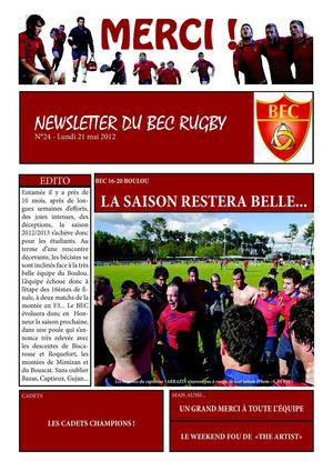 Newsletter du BEC Rugby n°24 - Lundi 21 Mai 2012
