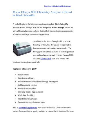 Roche Elecsys 2010 Chemistry Analyzer Offered at Block Scientific