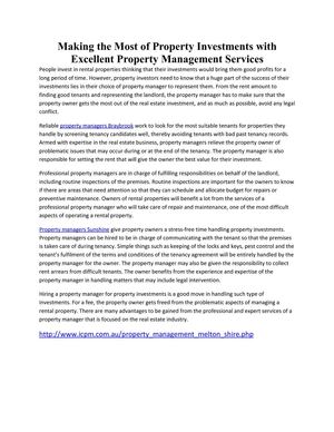 Making the Most of Property Investments with Excellent Property Management Services