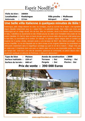 acheter une villa, avec piscine, pres de mulhouse, sans frais d'agnce, direct particulier, www.espritnordest.com