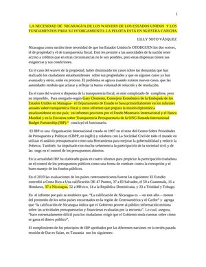 La necesidad de Nicaragua de los waiver y los fundamentos para el otorgamiento 