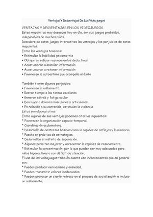 Ventajas Y Desventajas De Los Videojuegos