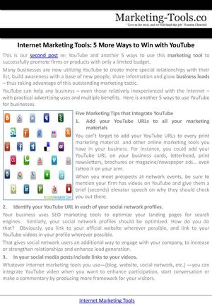 Internet Marketing Tools 5 More Ways To Win With Youtube
