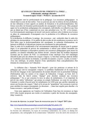 Un ouvel espace vivant au coeur des ENT -Folksonomie, ontologie éducative