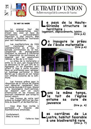 Bulletin municipal de la commune de Tauriac n°21