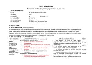 Unidad de Aprendizaje: Composición y organización de los seres vivos