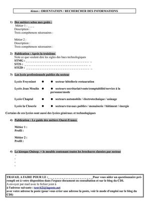 Questionnaire pré-rempli orientation