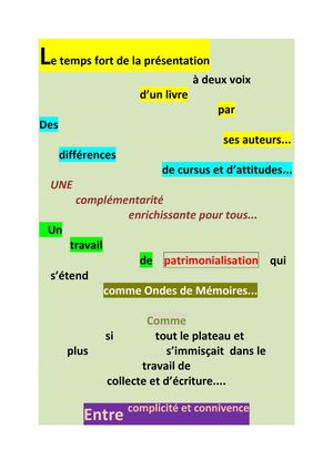 Vernoux que j'aime. Temps fort de la présentation d'A.Delarbre et M.Reyne...