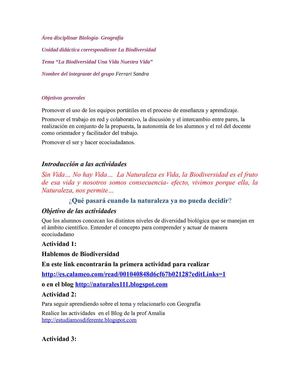 La Biodiversidad, una Vida, Nuestra Vida