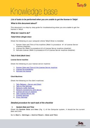 List of tasks to be performed when you are unable to get the license in Tally9| Tally AMC |  Tally Intergation | Tally.NET Services