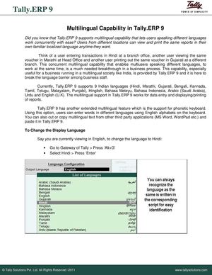 MultilingualCapabilityInTallyERP9 | Tally Features | Tally sales | Tally Customisation